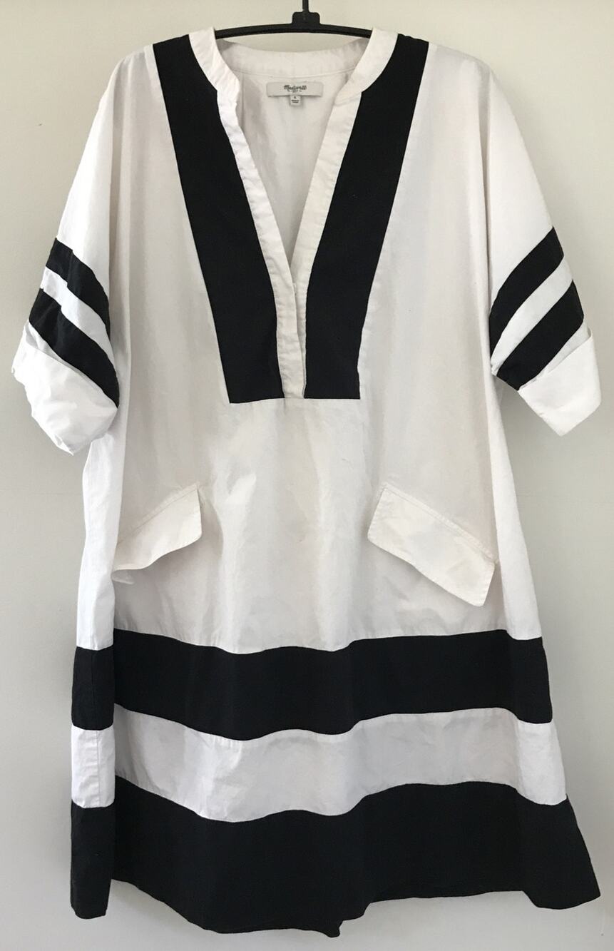 Madewell Black White Oversized Tunic Smock A-Line Dress Pockets Small 56" chest